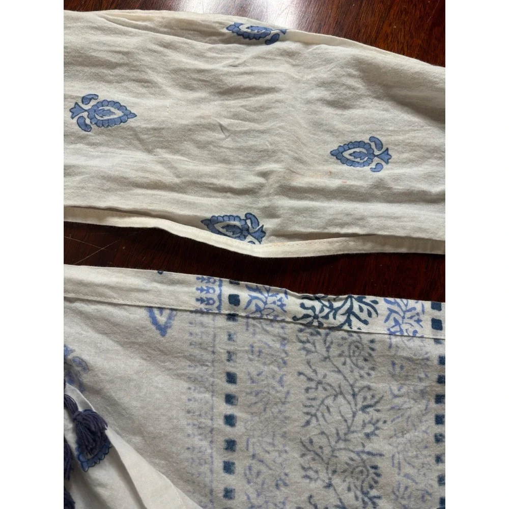 Shiraleah Slouchy Cotton Hobo Bag OS Coastal Beach Blue White Block Print Tassel